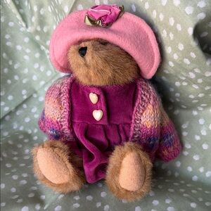 Boyds Bears Plush Bear in Pink Hat and Purple Outfit
